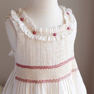 Ivory Silk Smocked Dress Boutique Special Occasion Flower Girl Size 6 Sleeveless